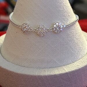 925 Sterling Silver floral‎ CZ adjustable Bracelet Made in Italy